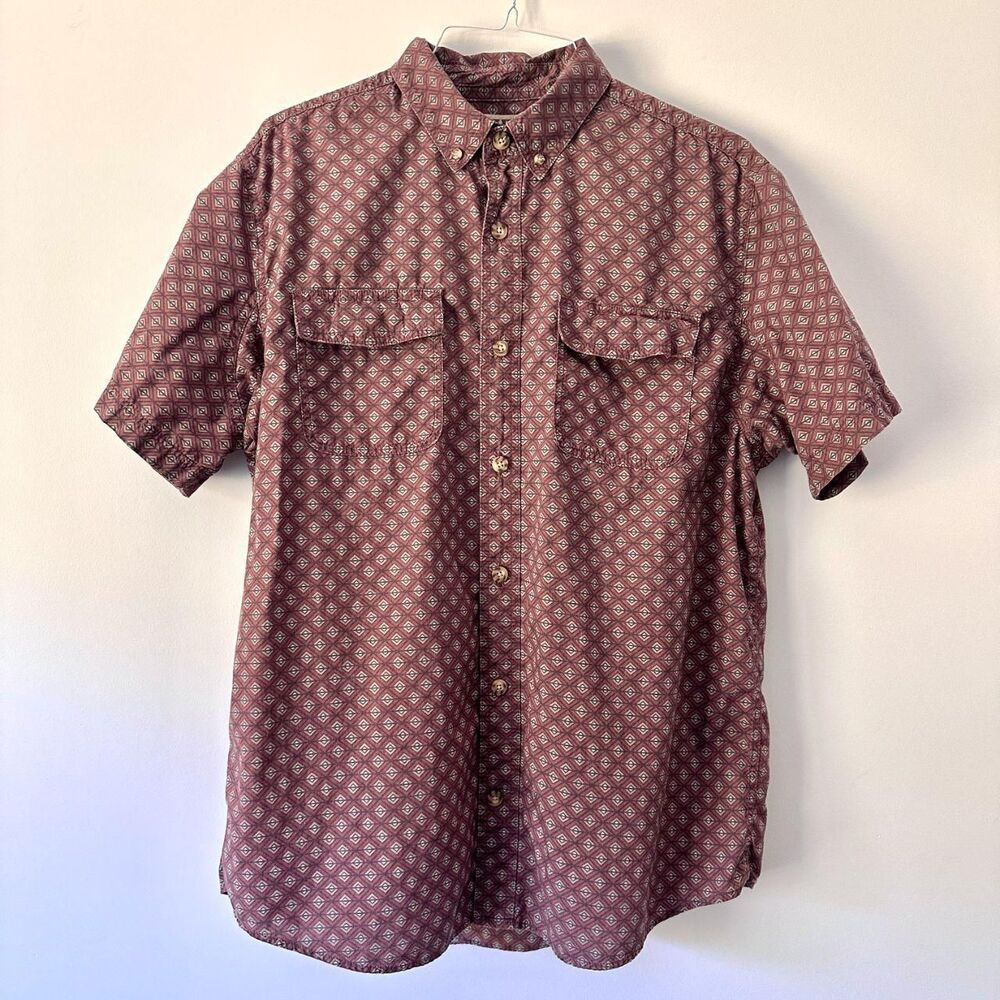 Duluth Trading Company Men's geometric print Burgundy button-down work shirt